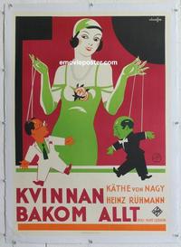 k105 MY WIFE THE SWINDLER linen Swedish movie poster '31 cool art!