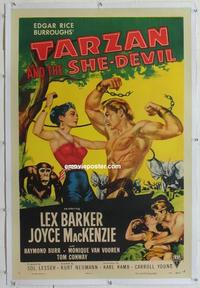 k451 TARZAN & THE SHE-DEVIL linen one-sheet movie poster '53 Lex Barker