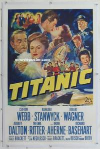 k461 TITANIC linen one-sheet movie poster '53 Clifton Webb, Stanwyck