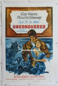 k472 UNCONQUERED linen one-sheet movie poster R55 Gary Cooper, Goddard