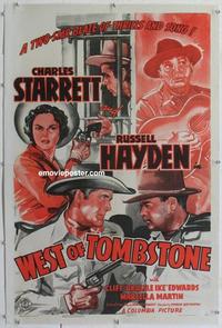 k480 WEST OF TOMBSTONE linen one-sheet movie poster '42 Charles Starrett