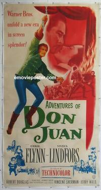 m021 ADVENTURES OF DON JUAN linen three-sheet movie poster '49 Errol Flynn