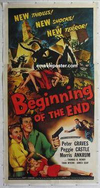 m022 BEGINNING OF THE END linen three-sheet movie poster '57 giant bugs!