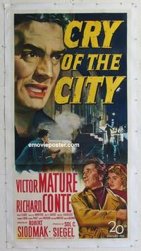 m026 CRY OF THE CITY linen three-sheet movie poster '48 noir, Mature, Conte