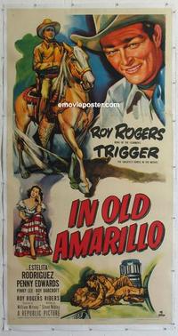 m031 IN OLD AMARILLO linen three-sheet movie poster '51 Roy Rogers in Texas!