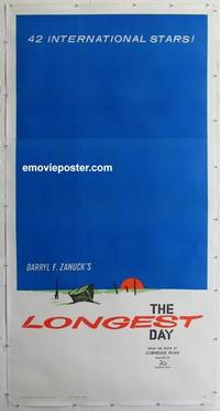 m036 LONGEST DAY linen three-sheet movie poster '62 John Wayne, all-star cast!