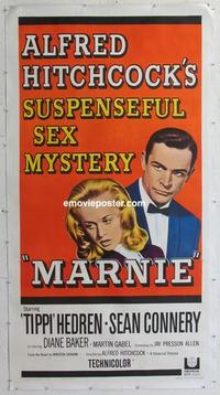 m037 MARNIE linen three-sheet movie poster '64 Sean Connery, Alfred Hitchcock