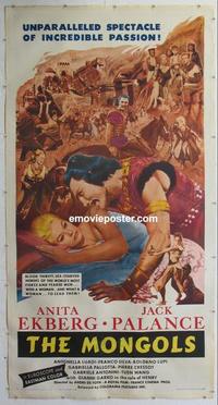 m038 MONGOLS linen three-sheet movie poster '62 Anita Ekberg, Jack Palance