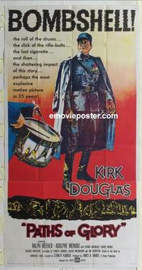 m213 PATHS OF GLORY three-sheet movie poster '58 Kubrick, Kirk Douglas