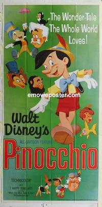 m214 PINOCCHIO three-sheet movie poster R62 Walt Disney classic!
