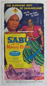m042 SABU & THE MAGIC RING linen three-sheet movie poster '57 Marshall