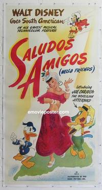 m043 SALUDOS AMIGOS linen three-sheet movie poster '43 Donald Duck, Joe Carioca