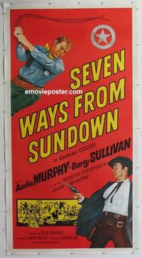 m044 SEVEN WAYS FROM SUNDOWN linen three-sheet movie poster '60 Audie Murphy