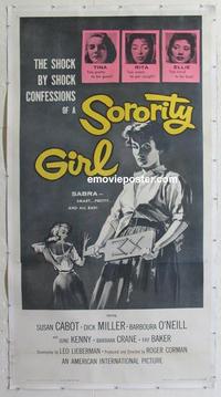 m045 SORORITY GIRL linen three-sheet movie poster '57 bad girl confessions!