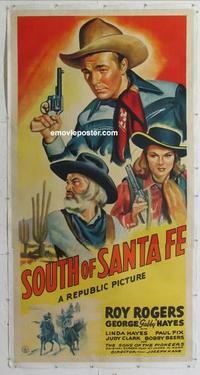 m046 SOUTH OF SANTA FE linen three-sheet movie poster '42 Roy Rogers, Gabby