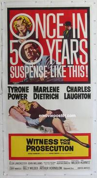 m052 WITNESS FOR THE PROSECUTION linen three-sheet movie poster 58 Wilder