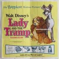 m221 LADY & THE TRAMP six-sheet movie poster R62 Walt Disney classic!