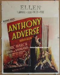 m133 ANTHONY ADVERSE jumbo 22x28 movie window card '36 March, de Havilland