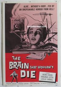 p072 BRAIN THAT WOULDN'T DIE one-sheet movie poster '62 AIP sci-fi!
