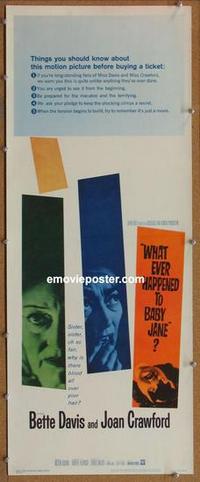 p049 WHAT EVER HAPPENED TO BABY JANE insert movie poster '62 Davis