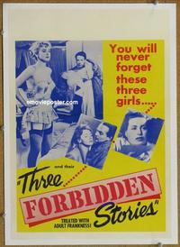 p002 THREE FORBIDDEN STORIES window card movie poster '51 Italian sex!