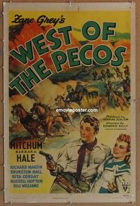 p067 WEST OF THE PECOS one-sheet movie poster '45 Robert Mitchum