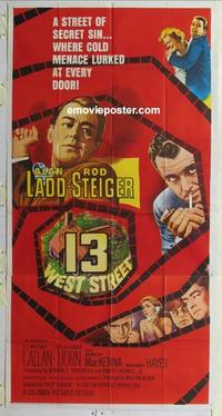 s010 13 WEST STREET three-sheet movie poster '62 Alan Ladd, striking design!