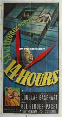 s012 14 HOURS three-sheet movie poster '51 Richard Basehart on ledge!