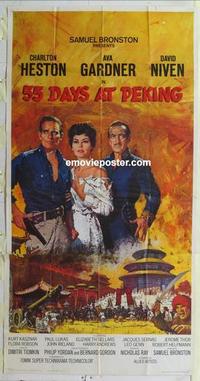 s016 55 DAYS AT PEKING three-sheet movie poster '63 Heston, Gardner, Niven