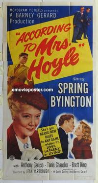 s021 ACCORDING TO MRS HOYLE three-sheet movie poster '51 Spring Byington