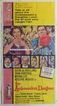 s037 AMBASSADOR'S DAUGHTER three-sheet movie poster '56 Olivia de Havilland