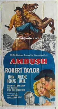 s038 AMBUSH three-sheet movie poster '50 Robert Taylor, Sam Wood