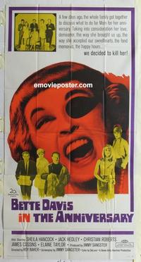 s042 ANNIVERSARY three-sheet movie poster '67 Bette Davis, horror comedy!