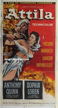 s049 ATTILA three-sheet movie poster '58 Anthony Quinn, Sophia Loren