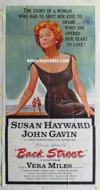 s053 BACK STREET three-sheet movie poster '61 Susan Hayward, John Gavin