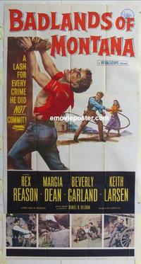 s054 BADLANDS OF MONTANA three-sheet movie poster '57 Rex Reason, western!