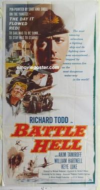 s063 BATTLE HELL three-sheet movie poster '57 Richard Todd, Akim Tamiroff