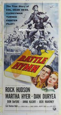 s064 BATTLE HYMN three-sheet movie poster '57 Rock Hudson, Martha Hyer