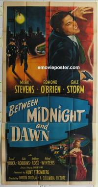 s073 BETWEEN MIDNIGHT & DAWN three-sheet movie poster '50 Stevens, O'Brien