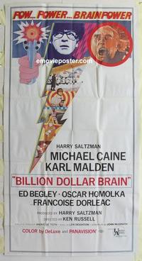 s083 BILLION DOLLAR BRAIN three-sheet movie poster '67 Michael Caine, Malden