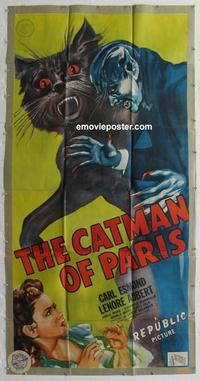 s154 CATMAN OF PARIS three-sheet movie poster '46 cool scary cat image!
