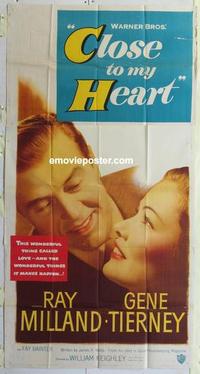 s174 CLOSE TO MY HEART three-sheet movie poster '51 Gene Tierney, Milland