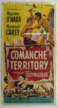 s184 COMANCHE TERRITORY three-sheet movie poster '50 Maureen O'Hara, Carey