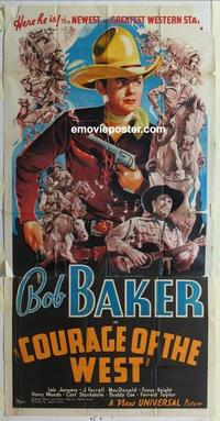 s005 COURAGE OF THE WEST three-sheet movie poster '37 Bob Baker, western!
