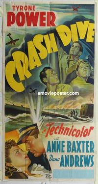 s199 CRASH DIVE three-sheet movie poster '43 Tyrone Power, Anne Baxter