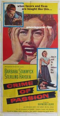 s202 CRIME OF PASSION three-sheet movie poster '57 Barbara Stanwyck, Hayden