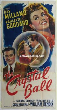 s207 CRYSTAL BALL three-sheet movie poster '43 Paulette Goddard, cool image!
