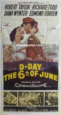 s219 D-DAY THE 6th OF JUNE three-sheet movie poster '56 Robert Taylor, WWII