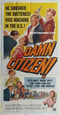 s212 DAMN CITIZEN three-sheet movie poster '58 Keith Andes, Edward Platt