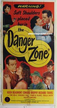 s214 DANGER ZONE three-sheet movie poster '51 Hugh Beaumont, Brophy